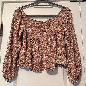 American Eagle Floral Long Sleeve Babydoll Top - MEDIUM